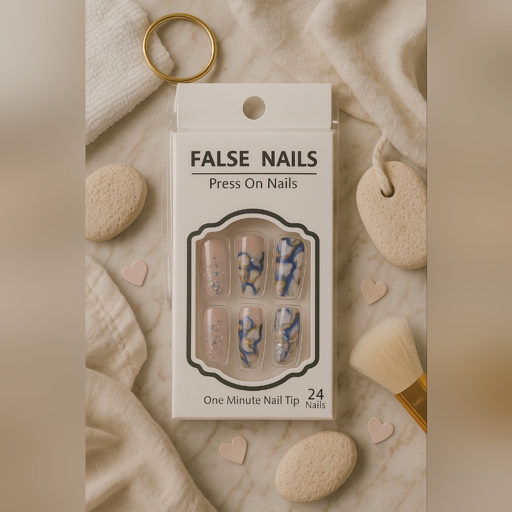 Blue and White Press On Nails